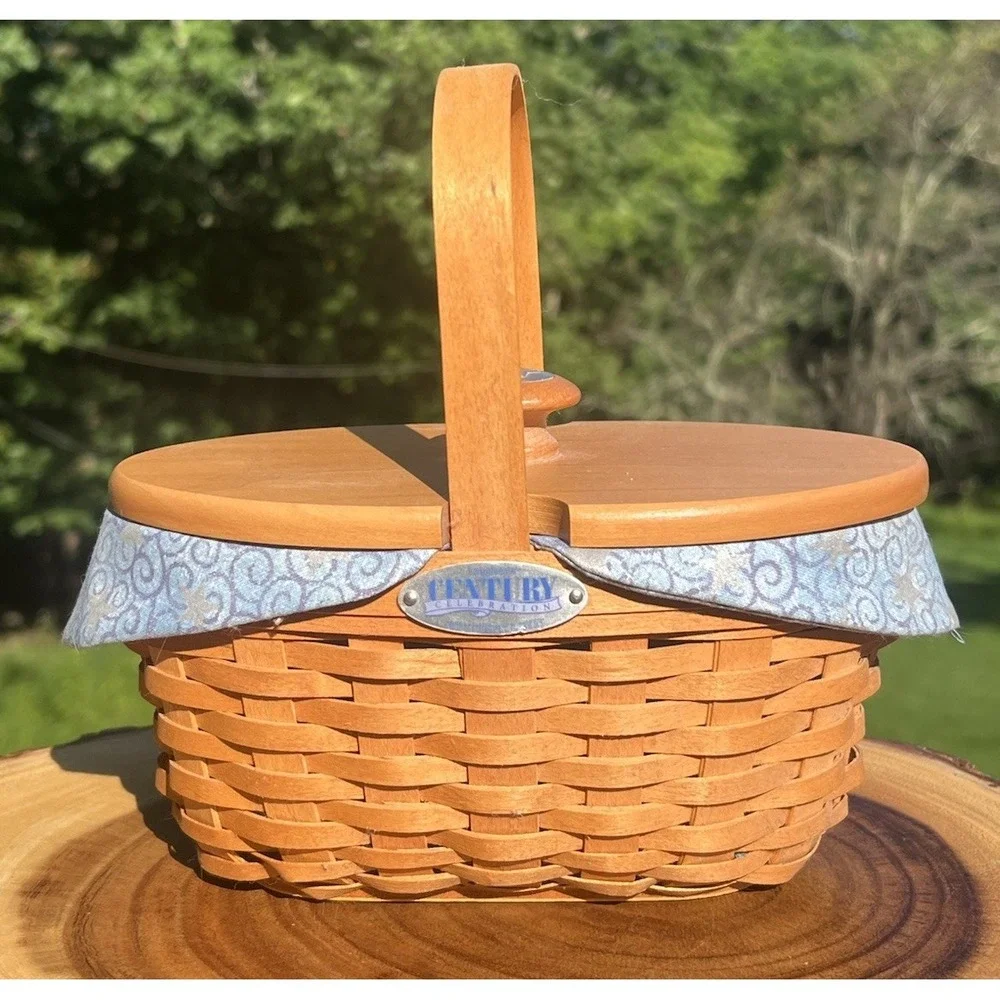Longaberger Century Celebration 2000 Cheers Basket Liner & Lid Handwoven Ohio